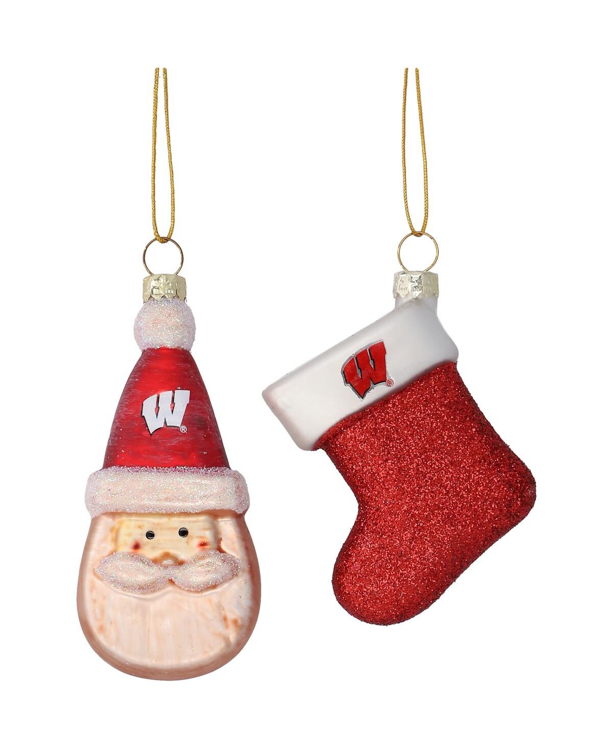 Wisconsin Badgers Two-Pack Santa and Stocking Blown Glass Ornament Set - Red