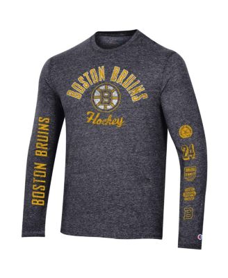 Men's Heather Black Distressed Boston Bruins Multi-Logo Tri-Blend Long Sleeve T-shirt