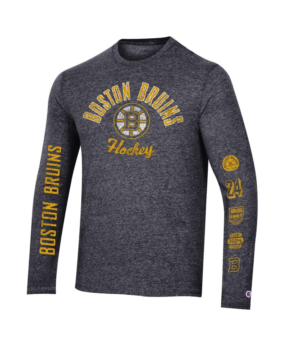 Men's ChampionDistressed Boston Bruins Multi-Logo Tri-Blend Long Sleeve T-shirt - Heather Black