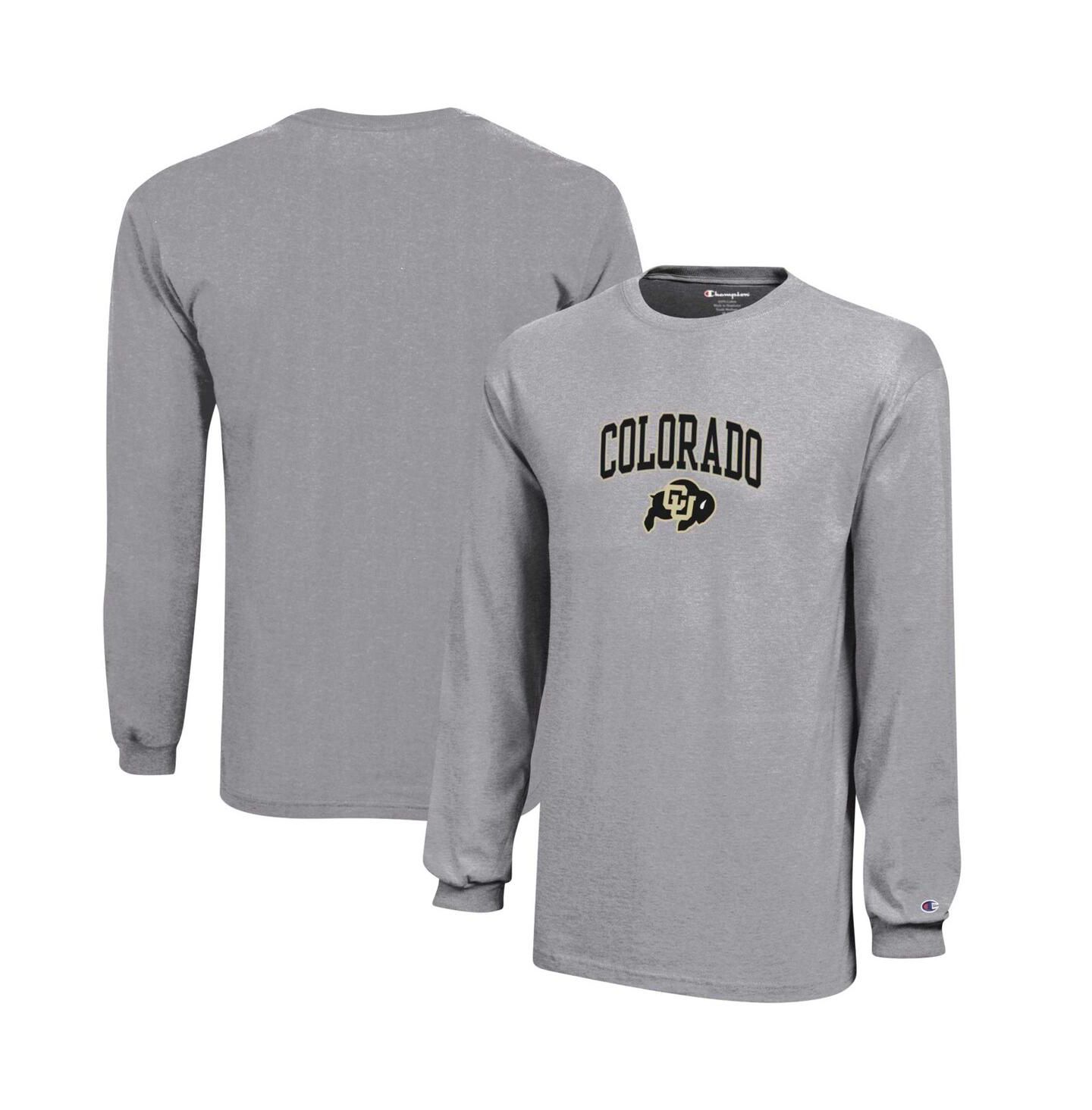 Футболка Champion Gray Colorado Buffaloes Arch Over Logo Long Sleeve Jersey T-shirt для мальчиков — фото 1