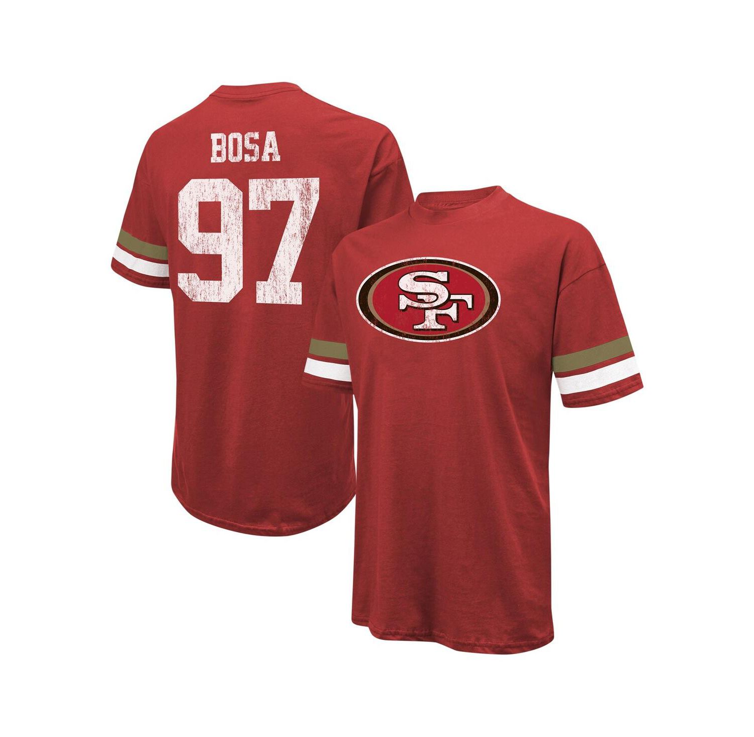 Men's Threads Nick Bosa Scarlet Distressed San Francisco 49ers Name and Number Oversize Fit T-shirt