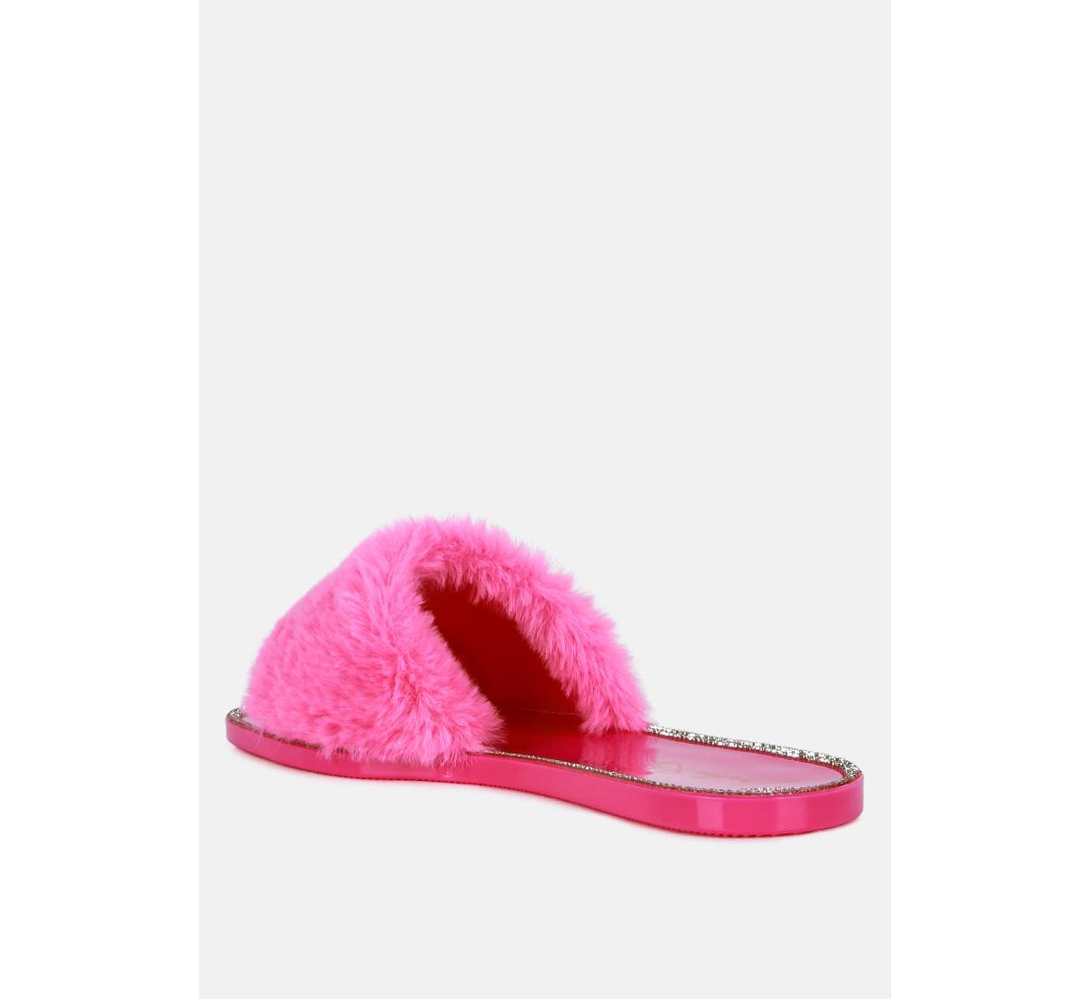 Geese Faux Fur Diamante Detail Jelly Flats