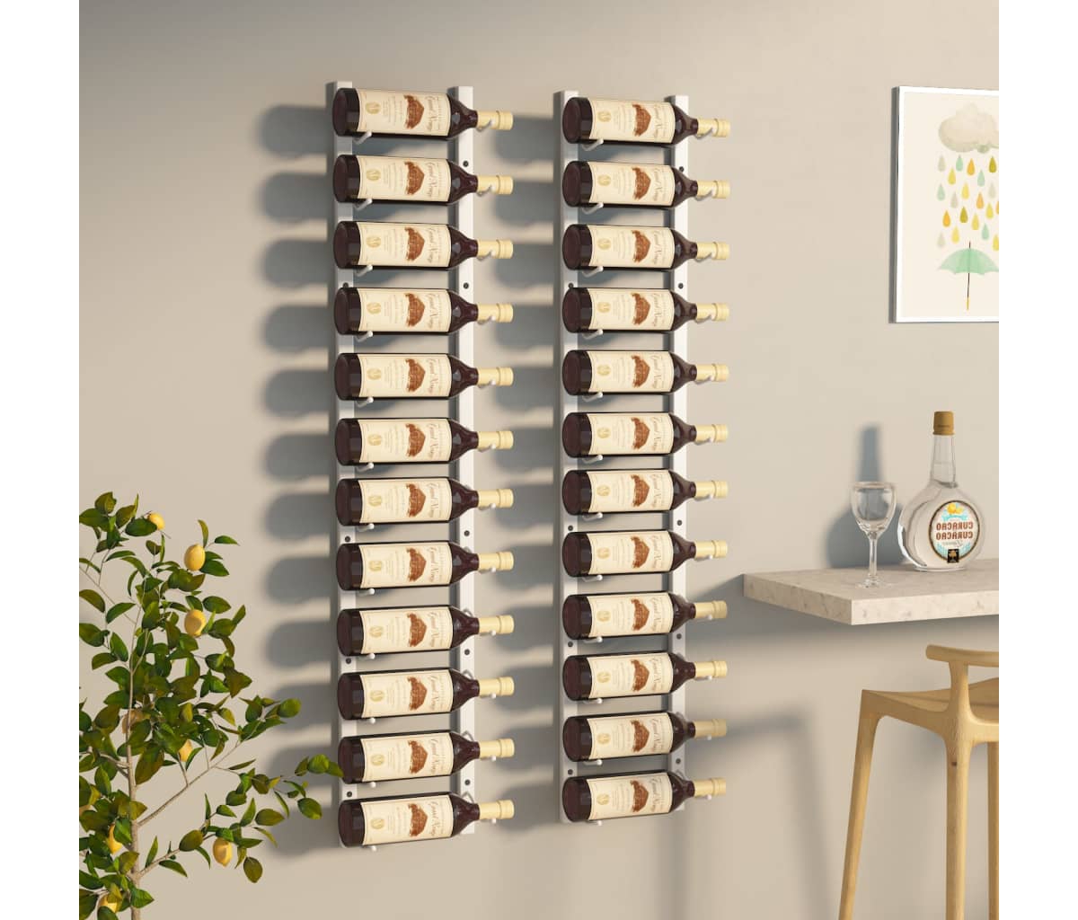 Wall Mounted Wine Rack for 12 Bottles 2 pcsIron - White