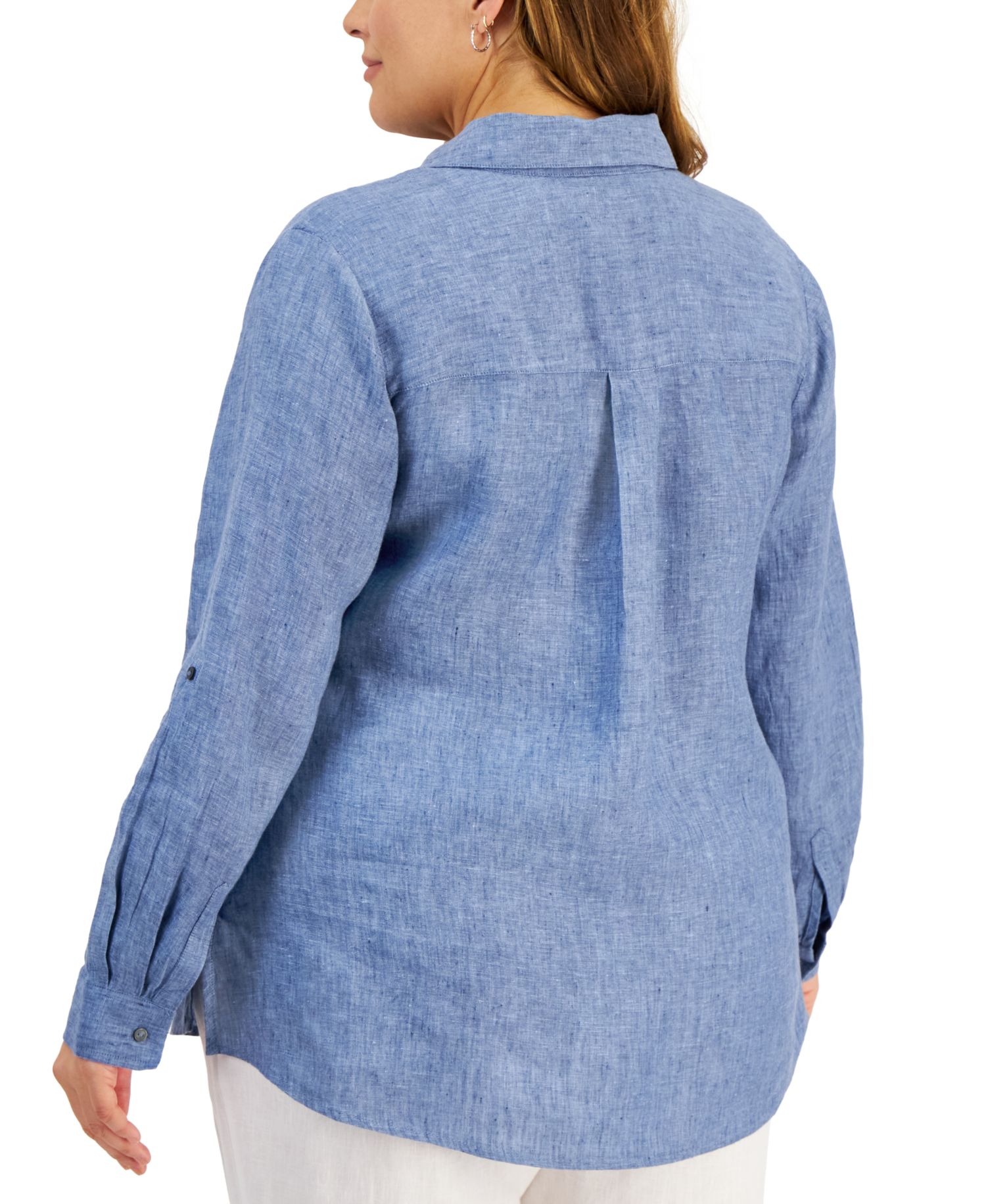 Plus Size Roll-Tab 100% Linen Shirt