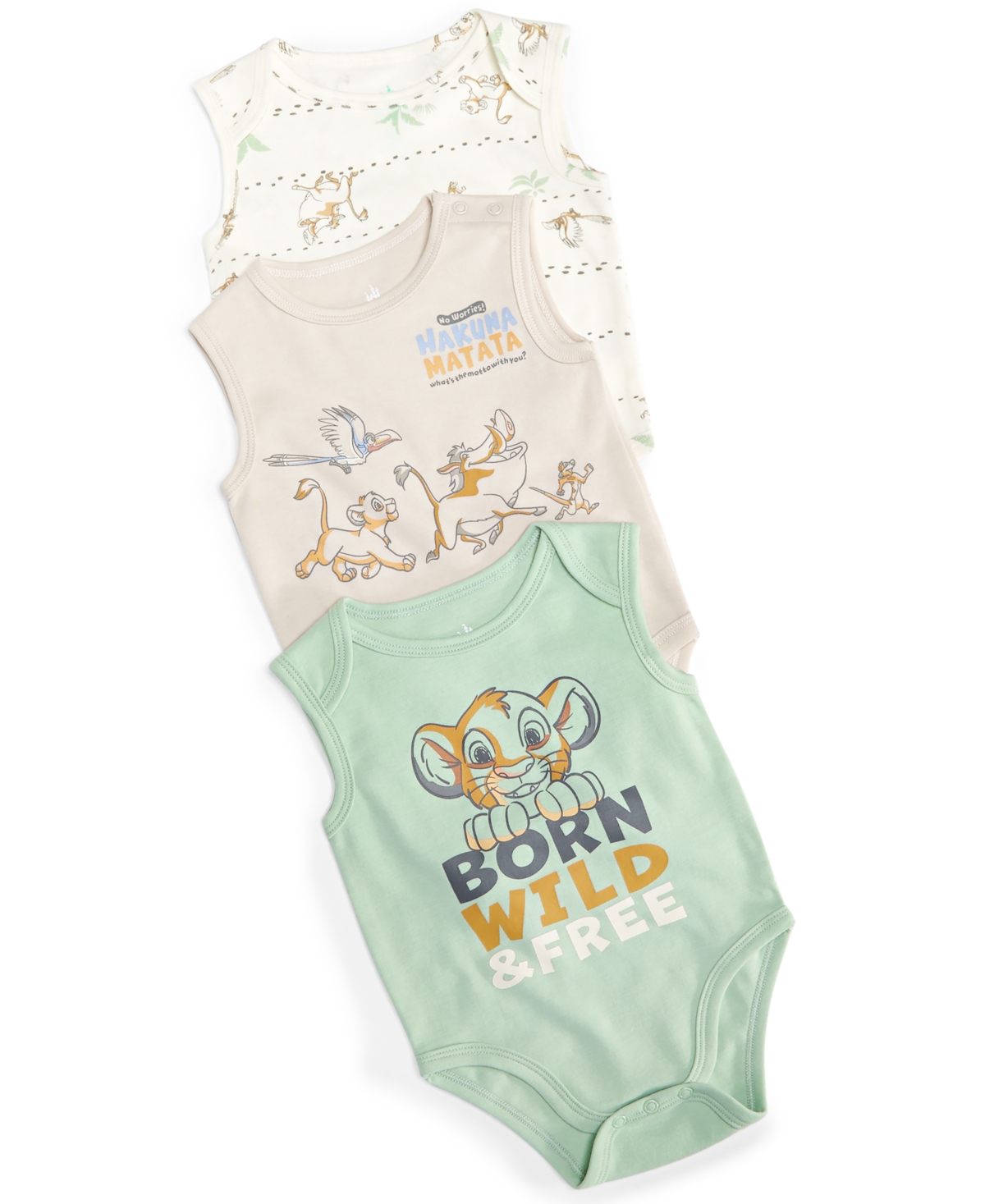 Shop Disney Baby The Lion King Simba, Timon, Pumbaa & Zazu Printed Bodysuits, Pack Of 3 In Assorted
