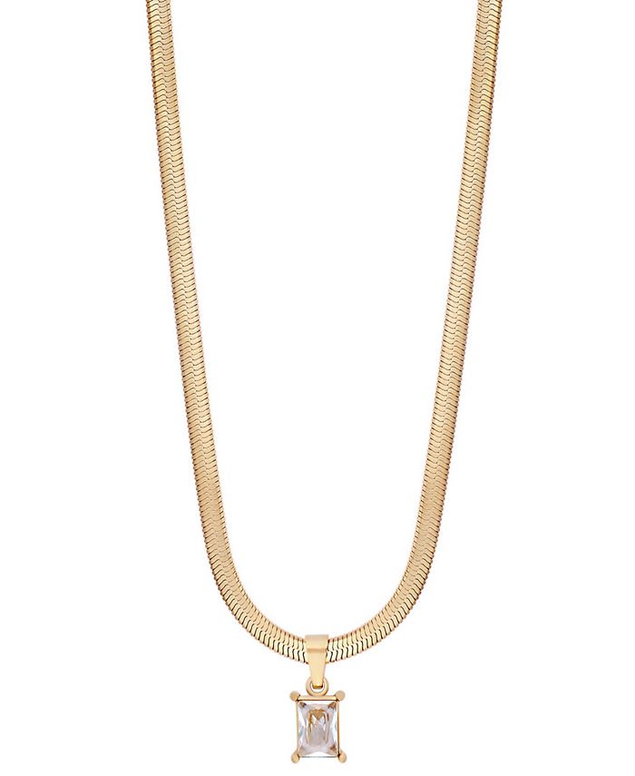 Crystal Stone Herringbone Chain Necklace In 18K Gold Plated Stainless Steel