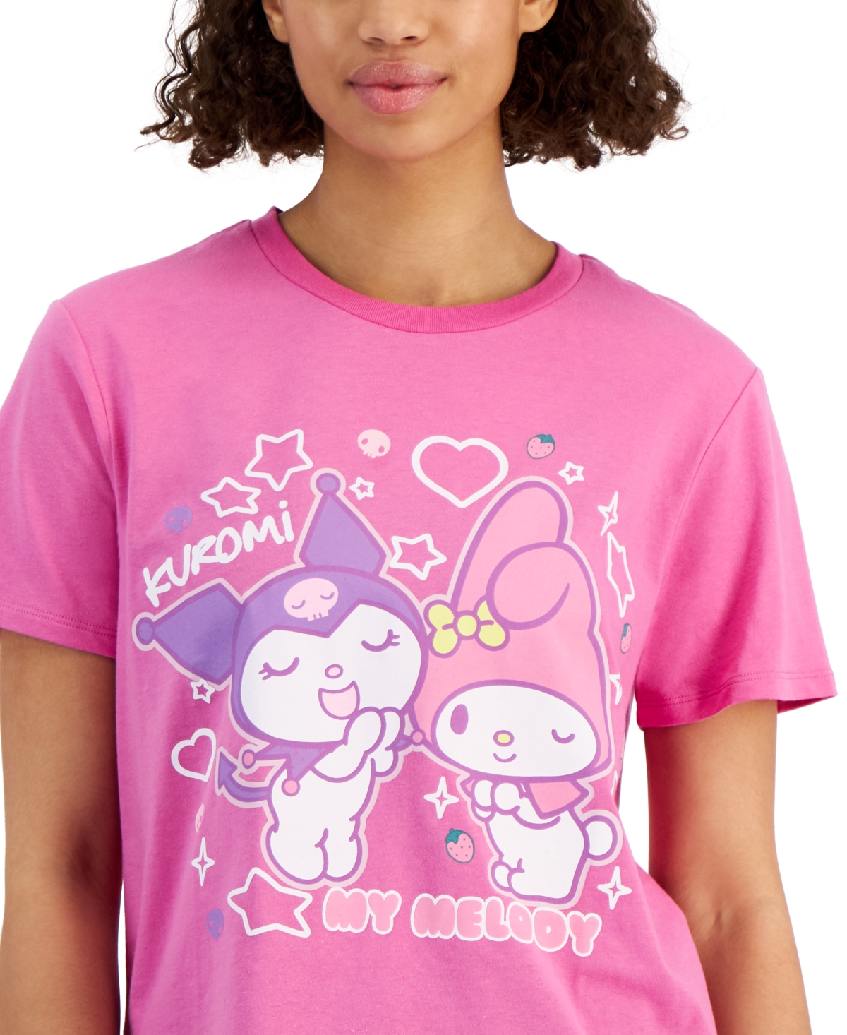 Shop Love Tribe Juniors' Kuromi & My Melody Graphic-print Tee In Phlox Pink