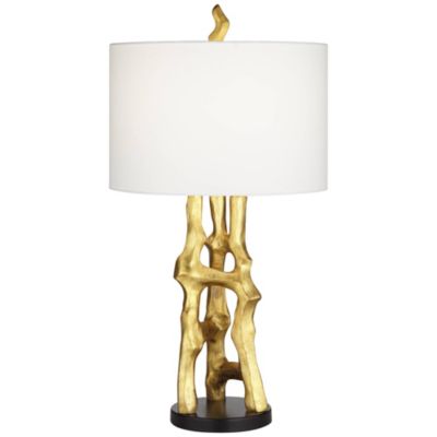 Organic Sculpture 29" Tall Modern Glam End Table Lamp Gold Finish Single White Shade Living Room Bedroom