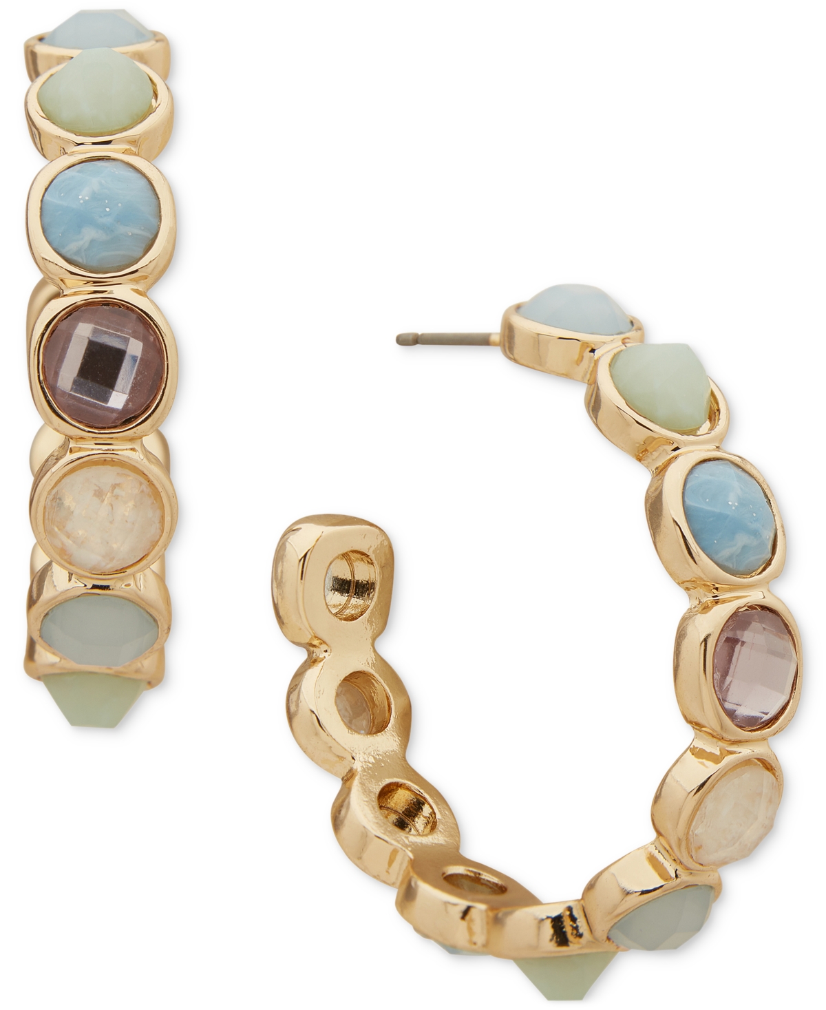 Shop Anne Klein Gold-tone Crystal Bezel Set C Hoop Earrings In Multi