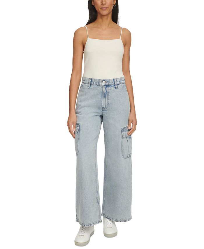 Calvin Klein Jeans Petite High-Rise Wide-Leg Denim Jeans - Macy's