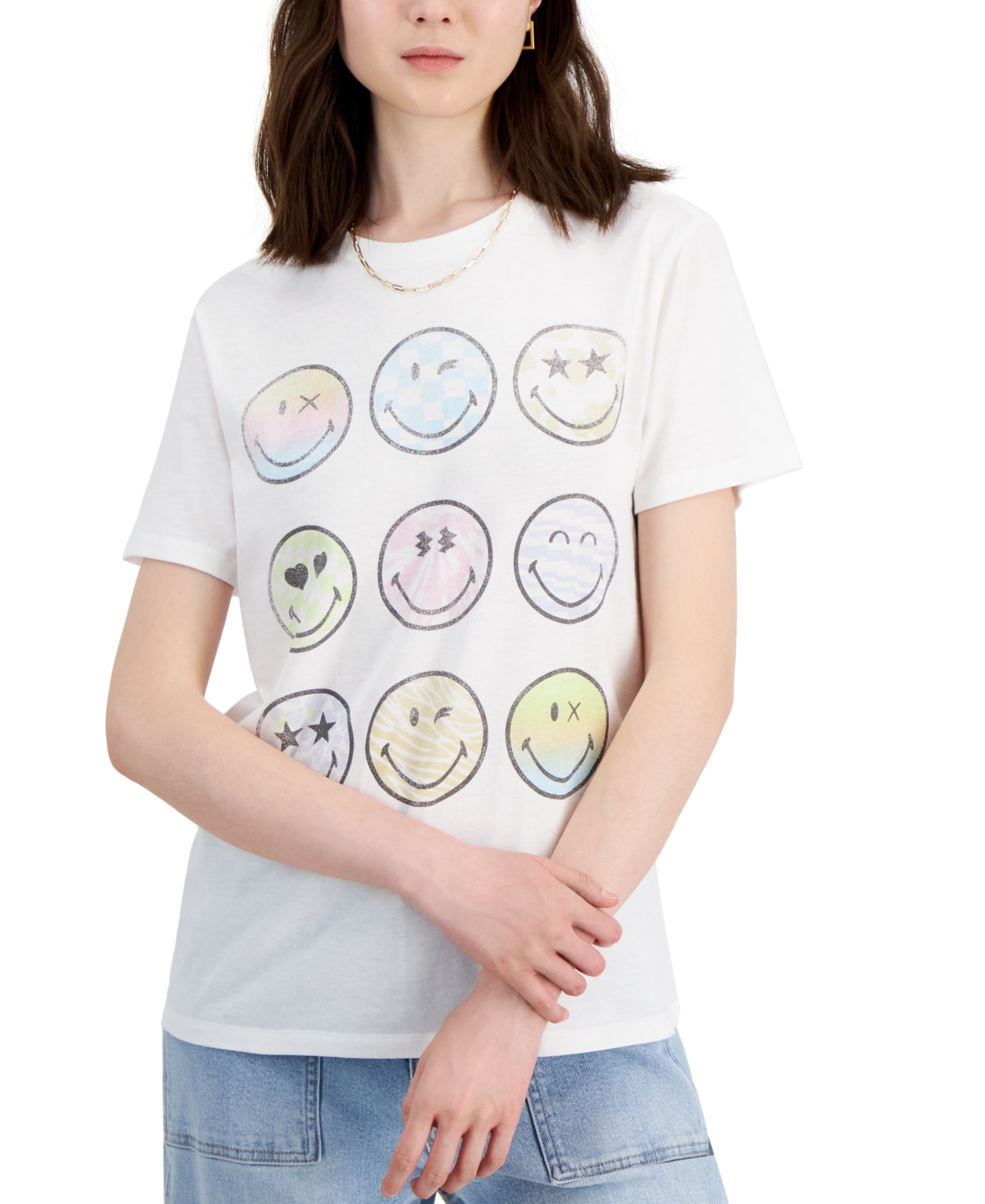 Shop Grayson Threads, The Label Juniors' Smiley Grid Crewneck Tee In White