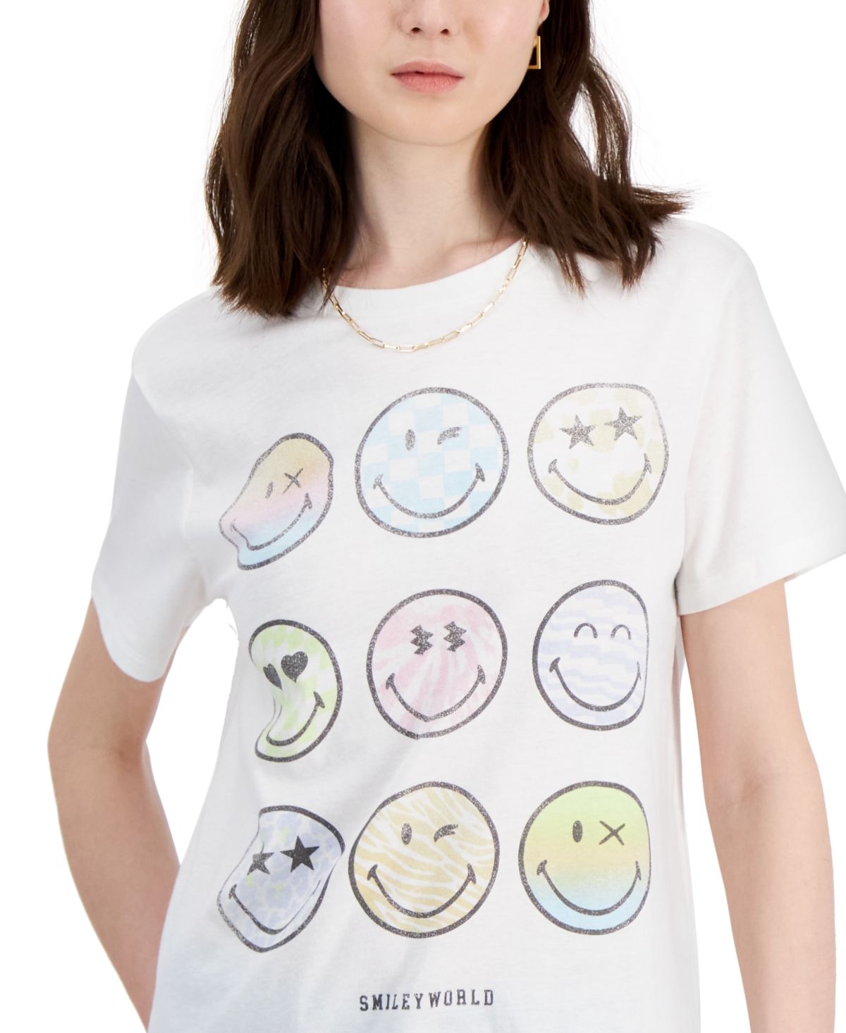 Shop Grayson Threads, The Label Juniors' Smiley Grid Crewneck Tee In White