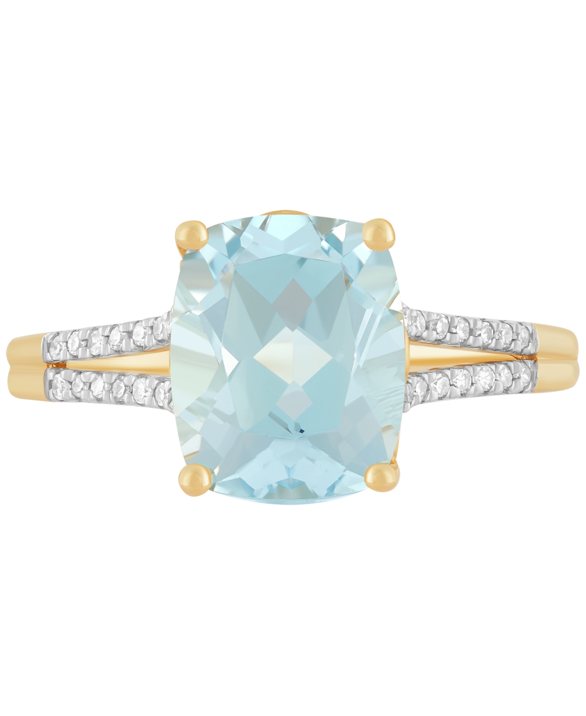 (3 ct. t.w.) & Diamond (1/10 ct. t.w.) Split Shank Ring in 14k Gold - Aquamarine