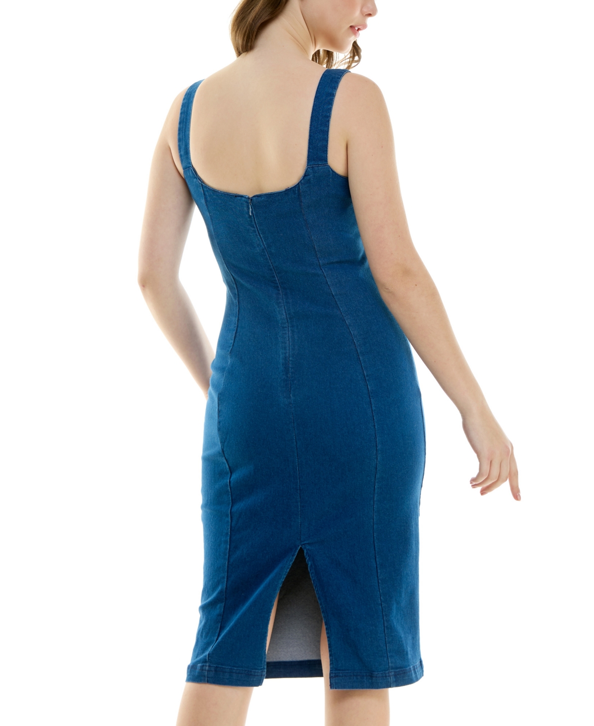 Shop Planet Gold Juniors' Denim Bodycon Dress In Medium Blue