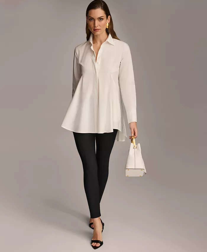 Women's A-Line Button-Down Poplin Tunic Top - thumbnail 8