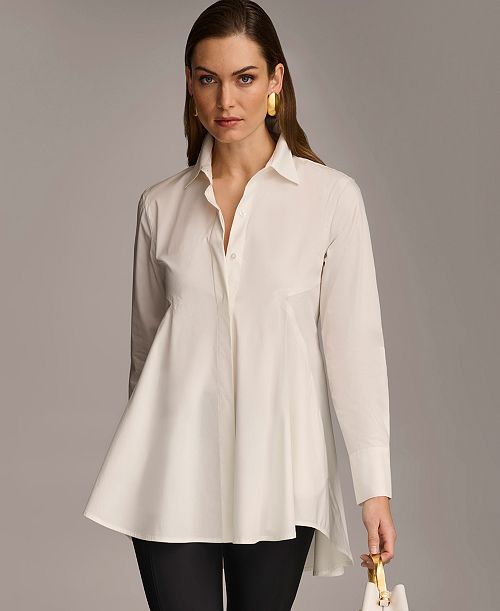 alfani Donna Karan New York Women's A-Line Button Down Poplin Tunic Women's Fashion Shoes & Accessories