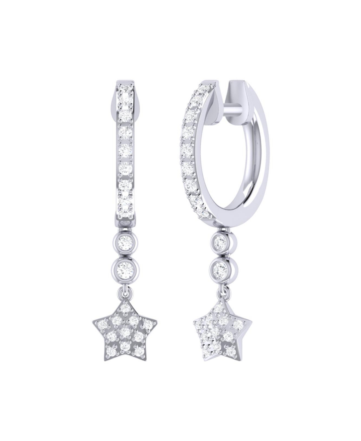Star Bezel Duo Design Sterling Silver Diamond Hoop Women Earring - Silver