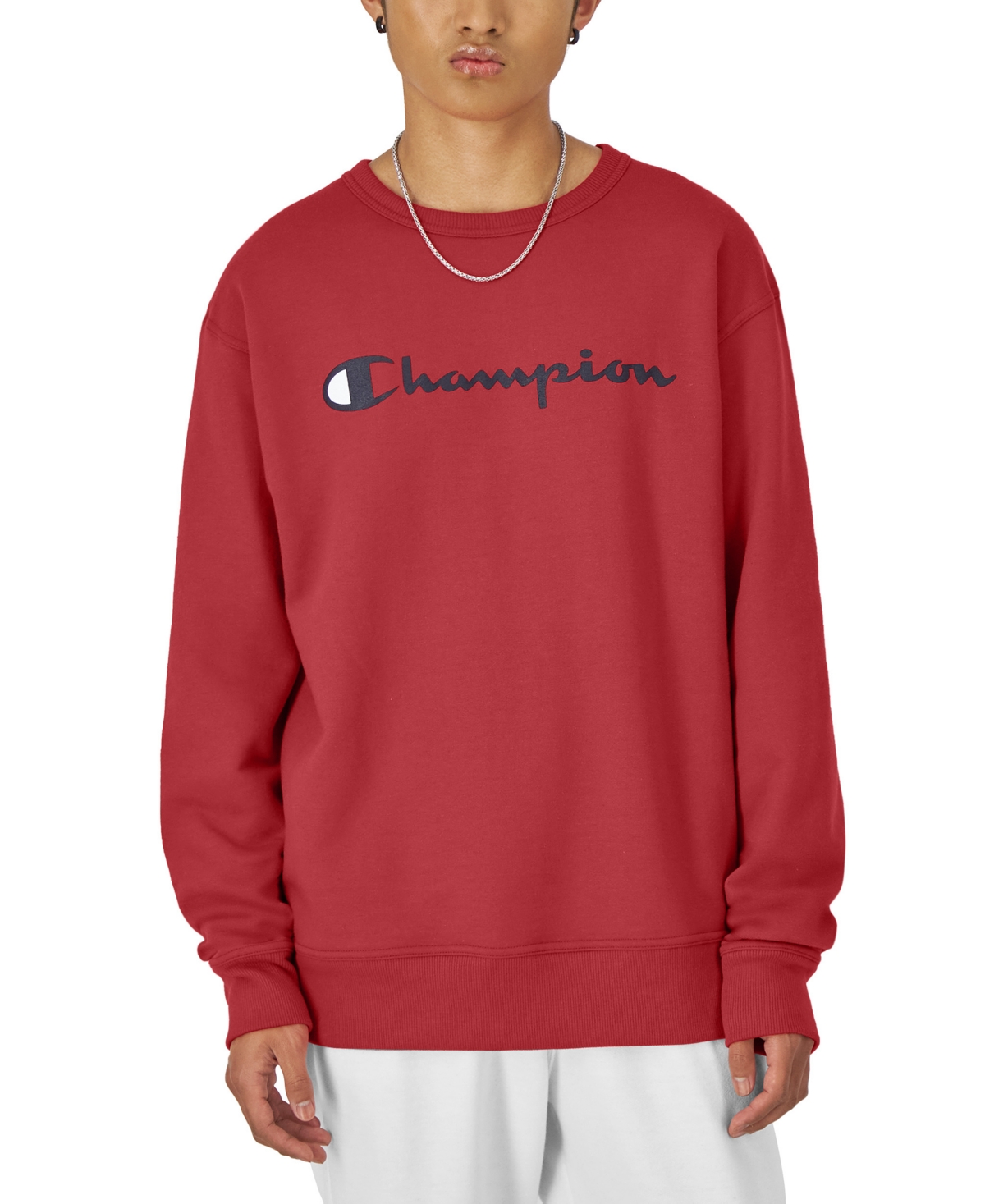 Shop Champion Men's Powerblend Fleece Logo Sweatshirt In Eclipse Red