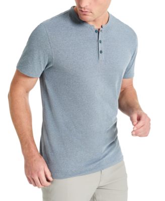 Men's 4-Way Stretch Heathered Stand-Collar Piqu&eacute; Henley