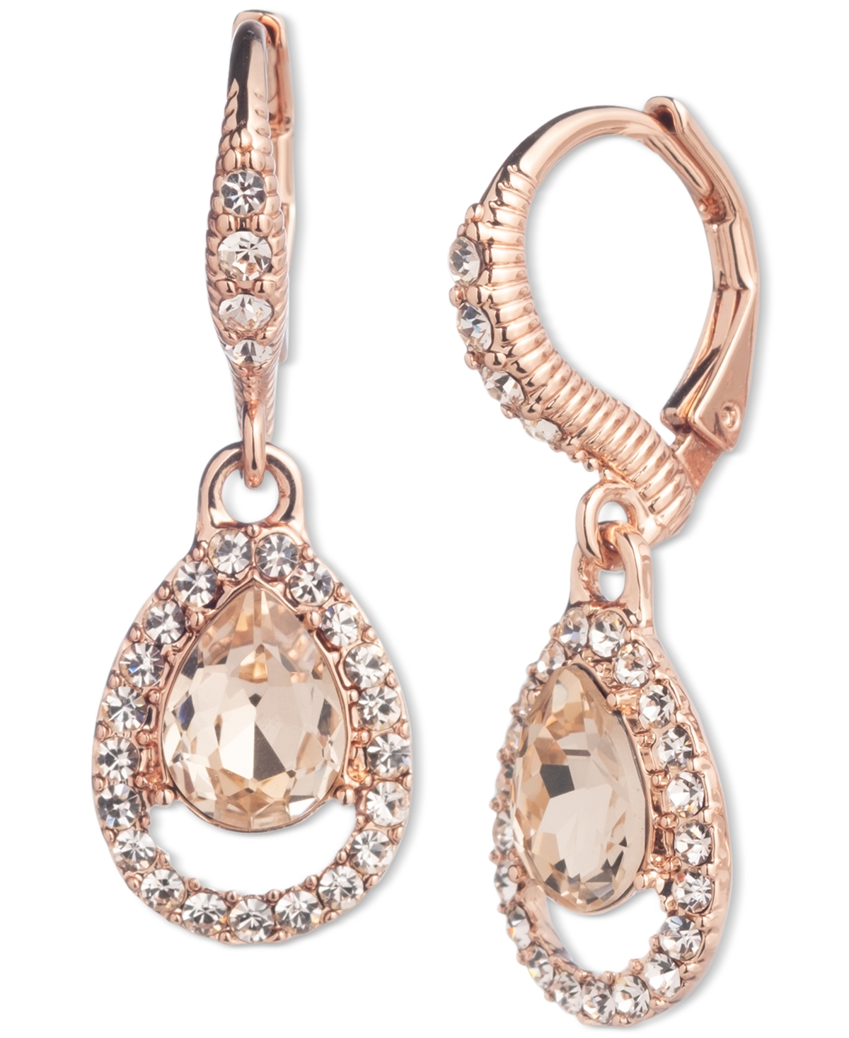 Shop Givenchy Rose Gold-tone Pave & Pear-shape Crystal Drop Earrings In Dark Pink