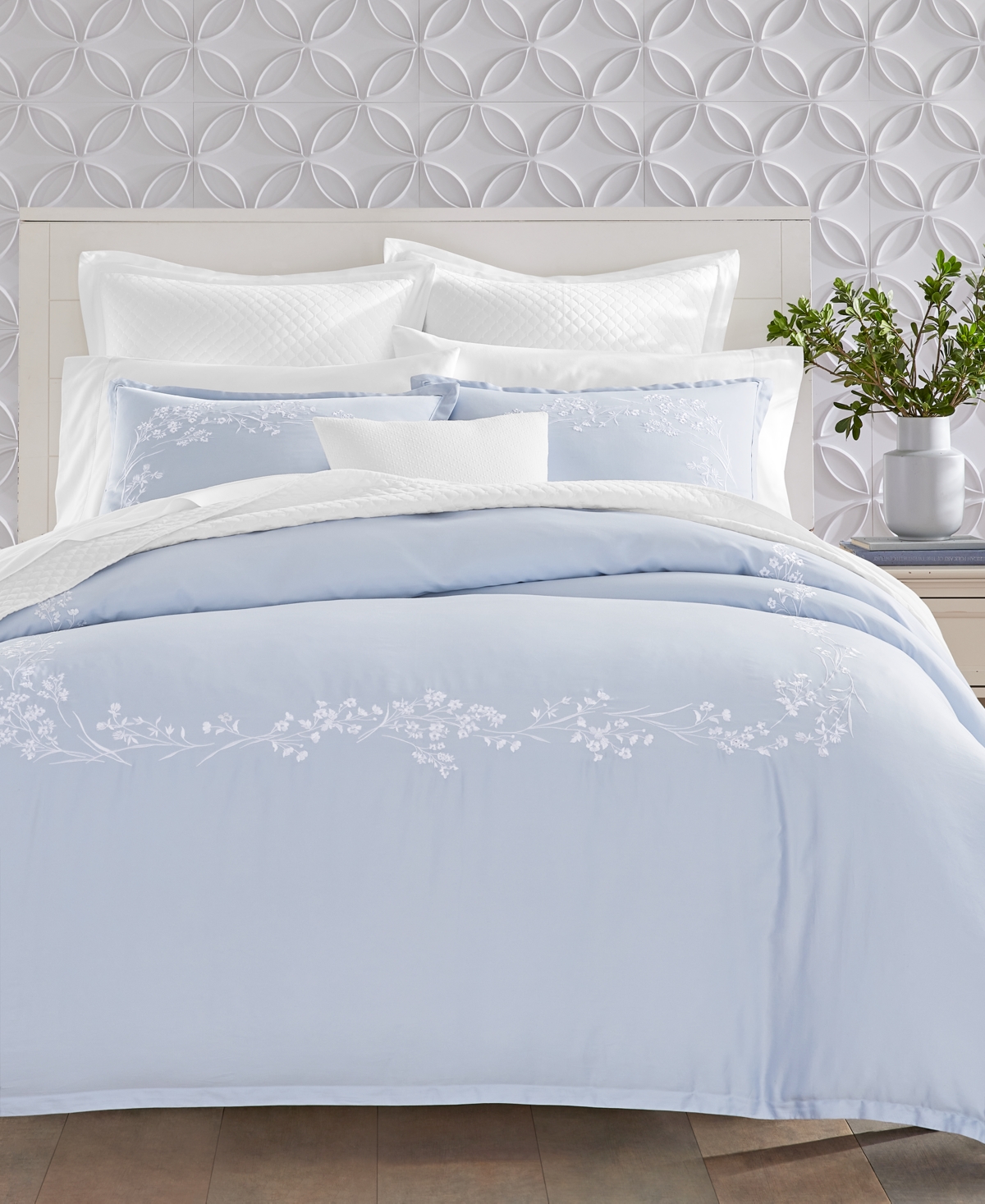 Shop Charter Club Garden Stems 3-pc. Duvet Cover Set, Full/queen, Created For Macy's In Blue