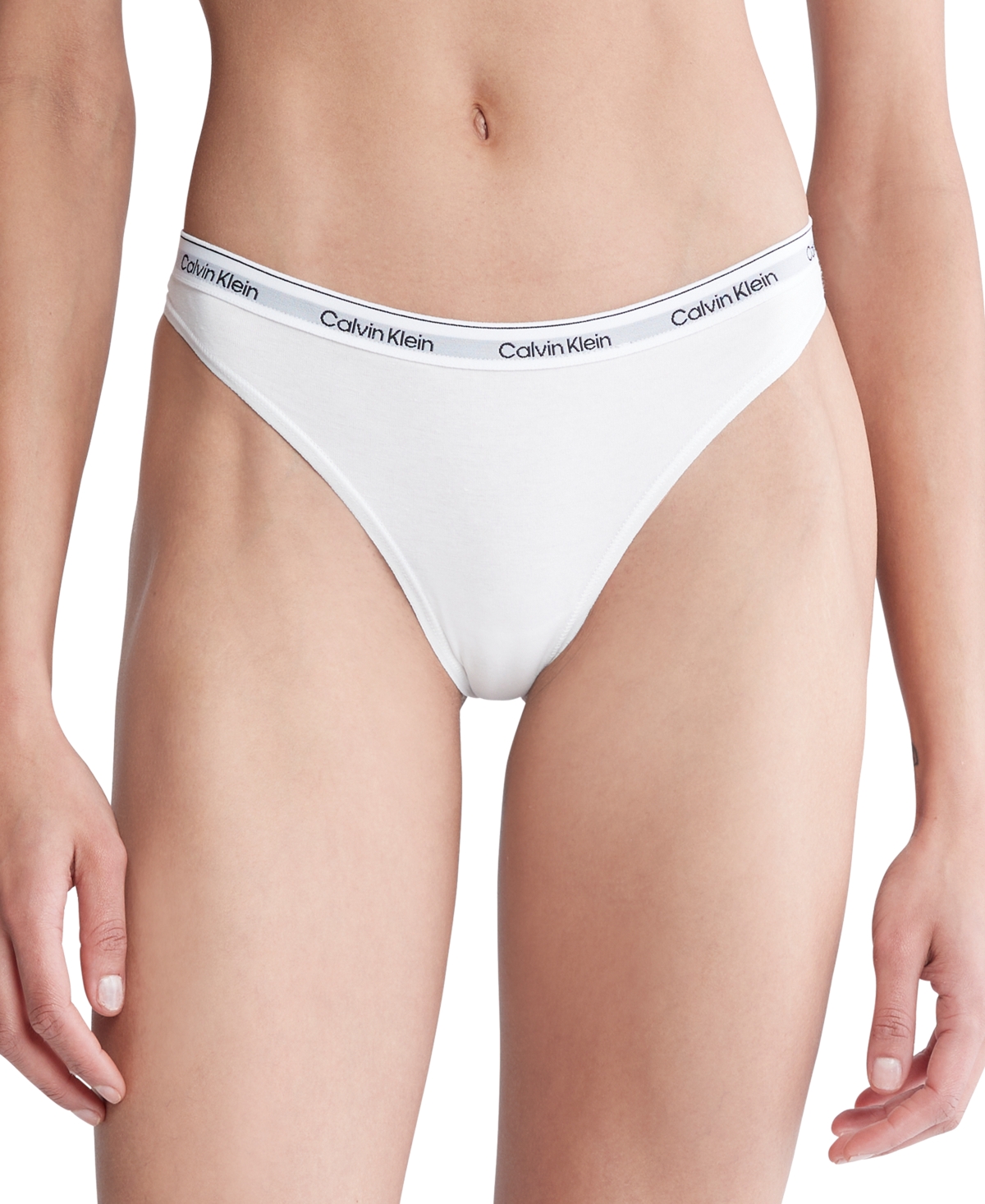 Calvin Klein Women's Modern Logo Low-Rise Thong Underwear QD5043 - White