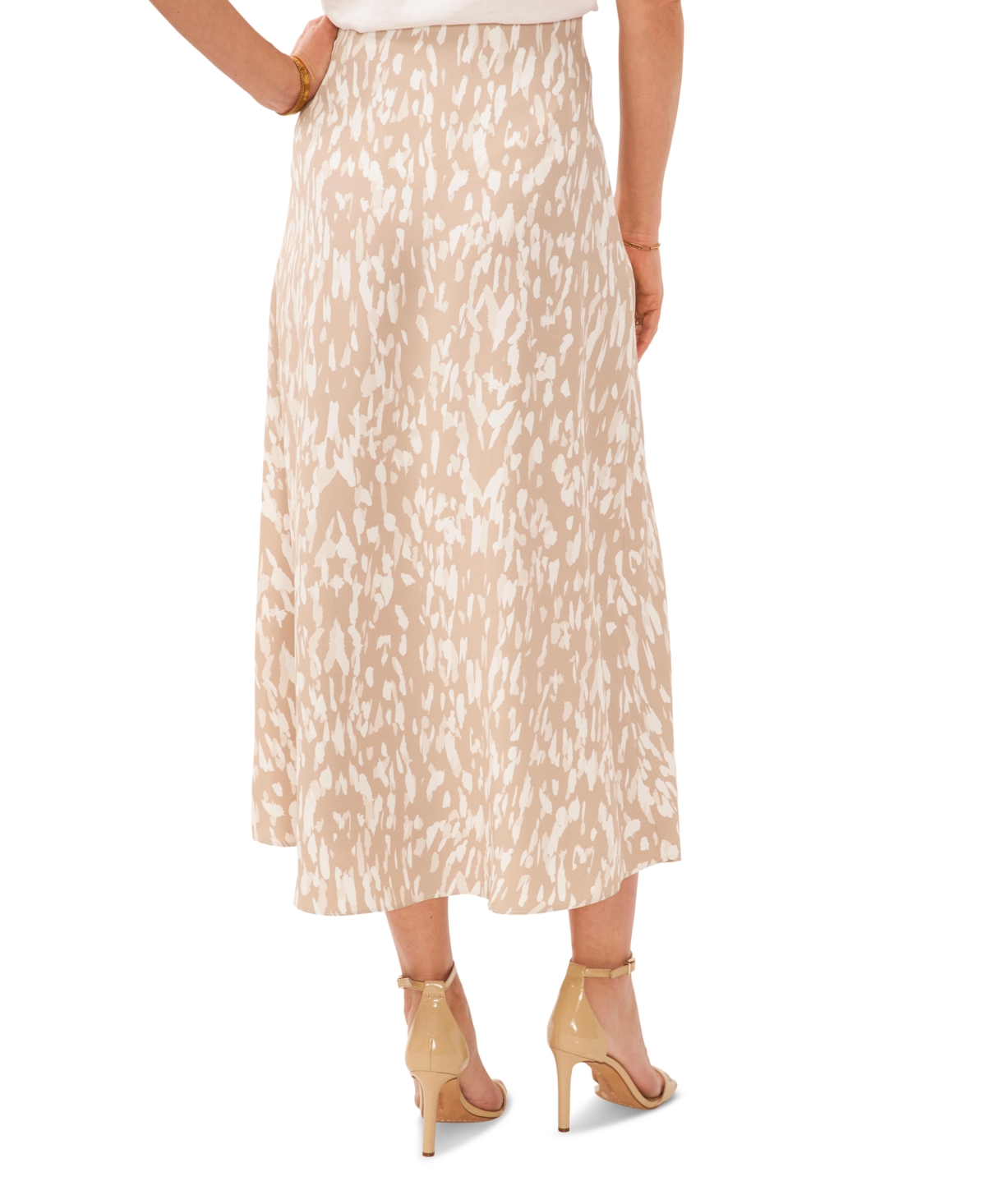 Shop Vince Camuto Women's Printed Bias Elastic Waist Midi Skirt In Soft Cream
