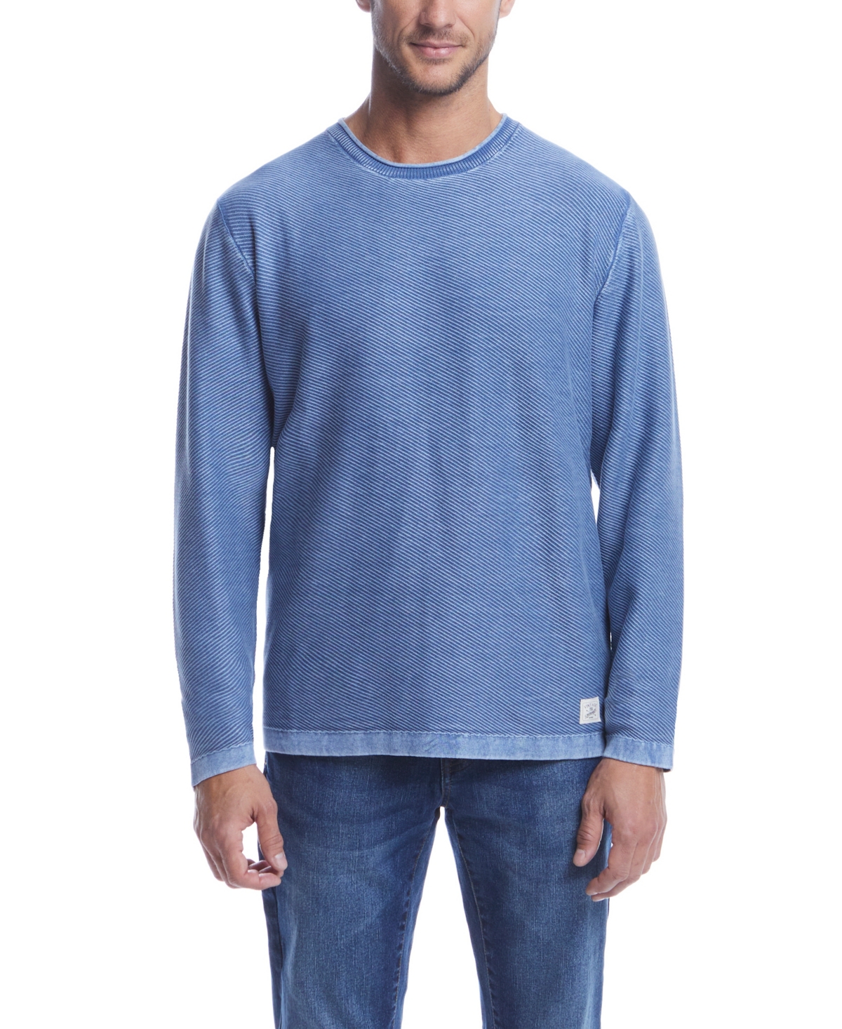 Weatherproof Vintage Men's Twill Stonewash Crewneck Sweater In Blue Mirage