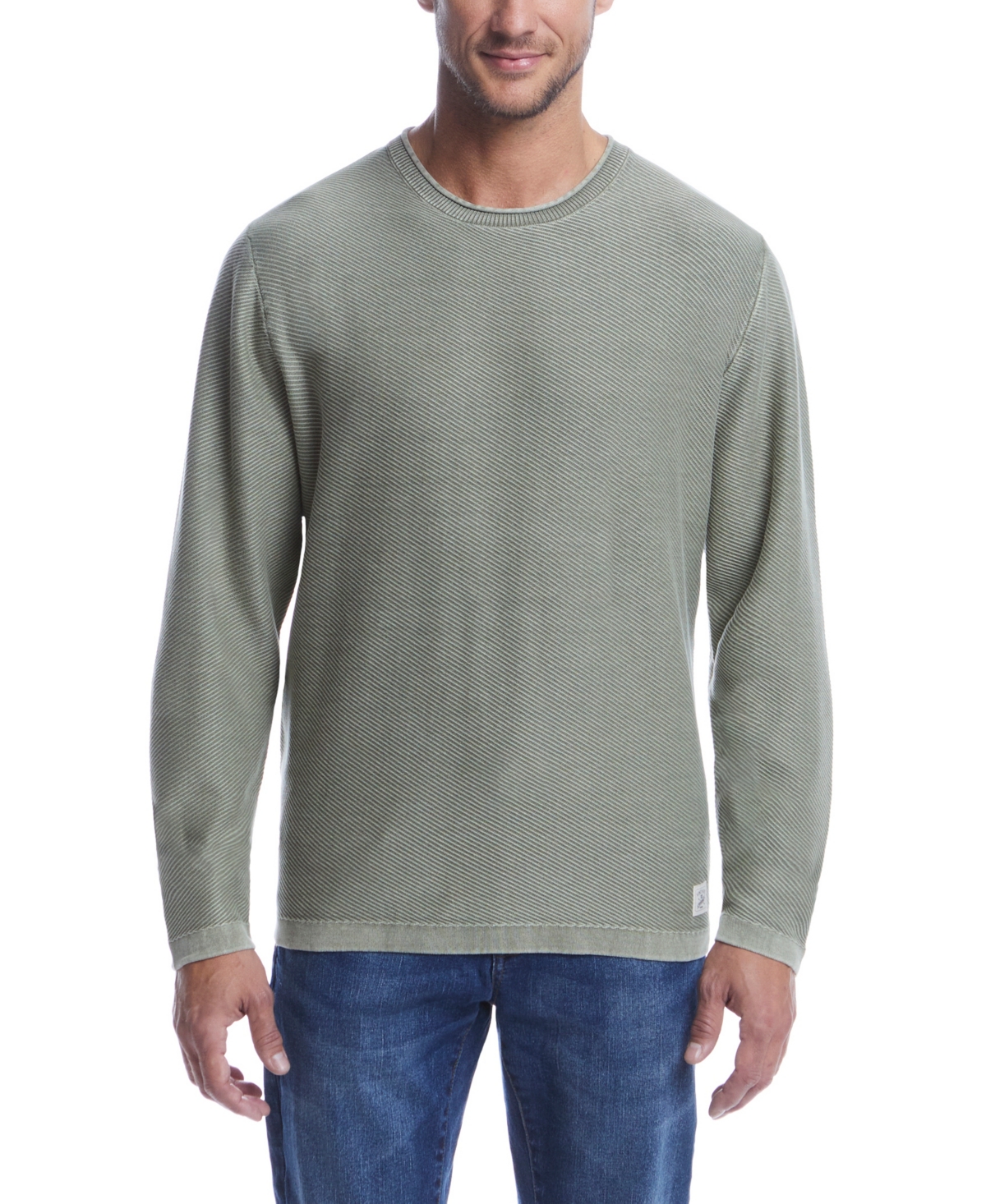 Weatherproof Vintage Men's Twill Stonewash Crewneck Sweater In Moss