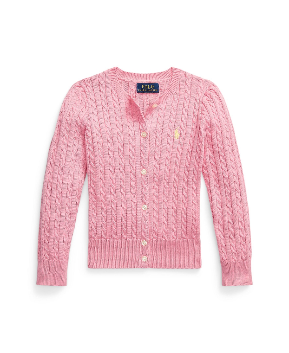 Polo Ralph Lauren Polo Pony Cable-knit Cardigan In Florida Pink With Oasis Yellow