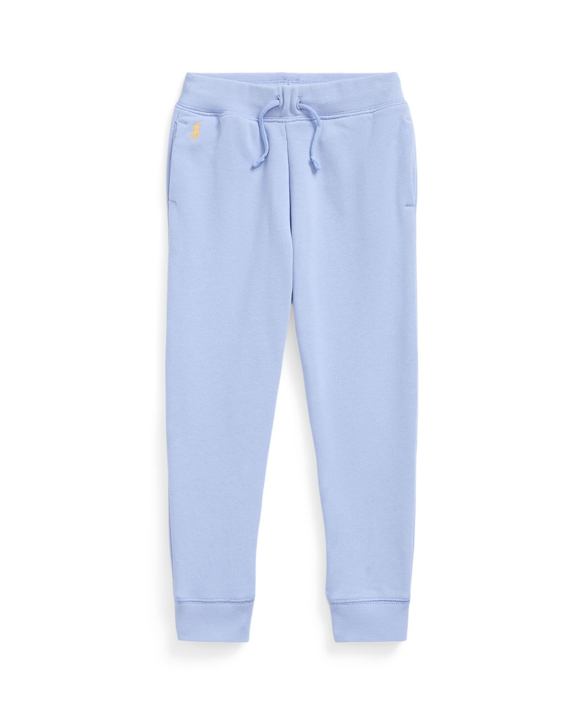 Shop Polo Ralph Lauren Toddler And Little Girls Terry Jogger Pants In Blue Hyacinth With Corn Yellow