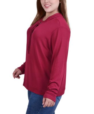 Plus Size Long Sleeve Criss Cross Placket Sweatshirt