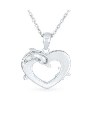 Created Blue Opal Inlay Nautical Hawaiian Vacation Heart Starfish Sea Life Dolphin Dangling Pendant Necklace Sterling Silver