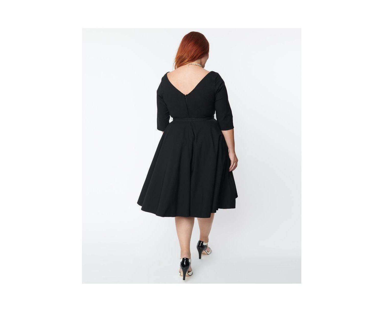 Plus Size Three Quarter Sleeve Belted Devon Swing Dress
