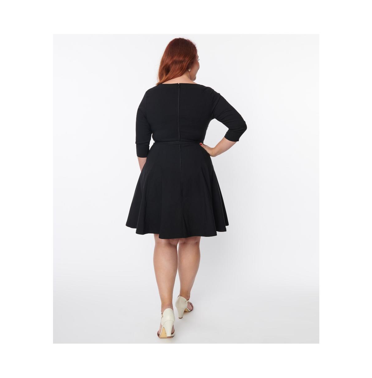 Unique Vintage Plus Size Boat Neck Belted Stephanie Fit & Flare Dress