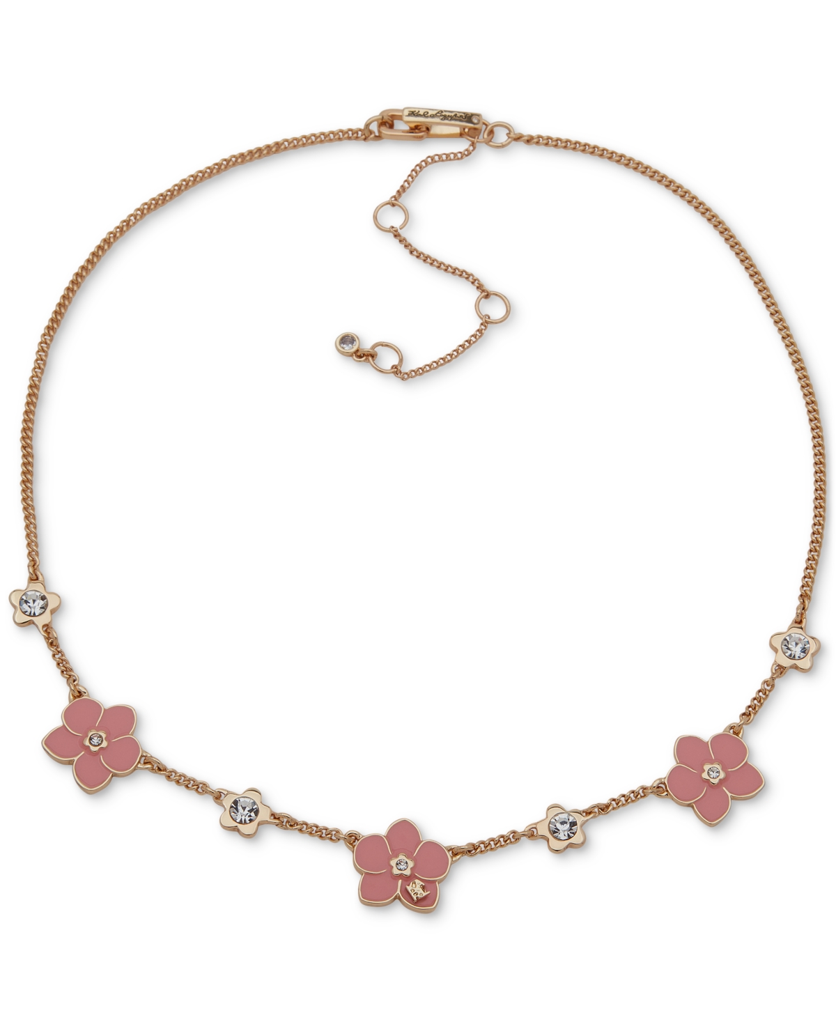 Gold-Tone Crystal & Pink Flower Statement Necklace, 16" + 3" extender - Pink