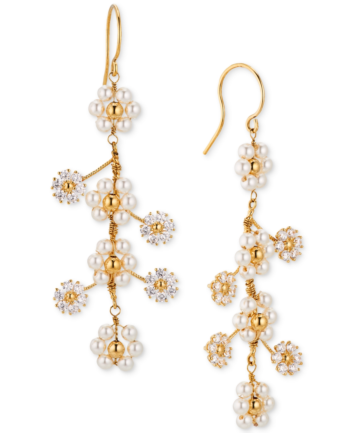by Nadri 18k Gold-Plated Cubic Zirconia & Imitation Pearl Flower Statement Earrings - Gold