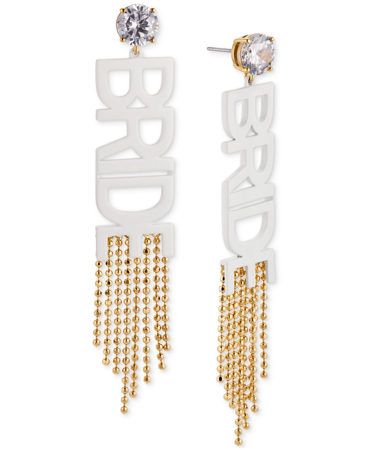 by Nadri Silver-Tone & 18k Gold-Plated Cubic Zirconia Bride Fringe Statement Earrings - Gold