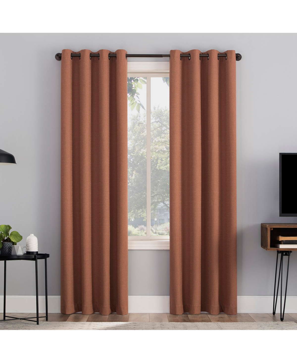 Sun Zero Channing Grid Texture Blackout Grommet Curtain Panel, 63