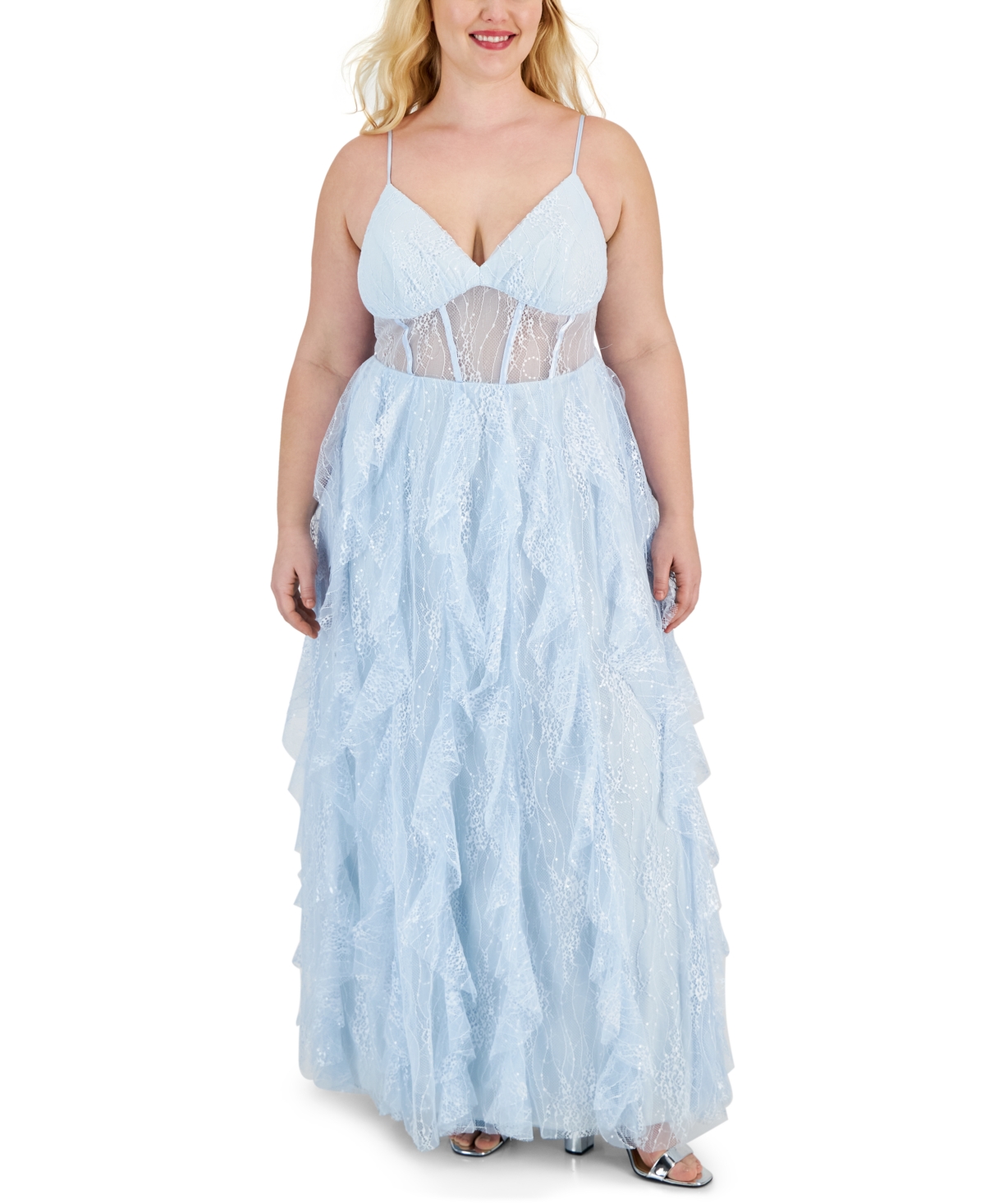 Trendy Plus Size Lace Petal Corset Dress - Blue