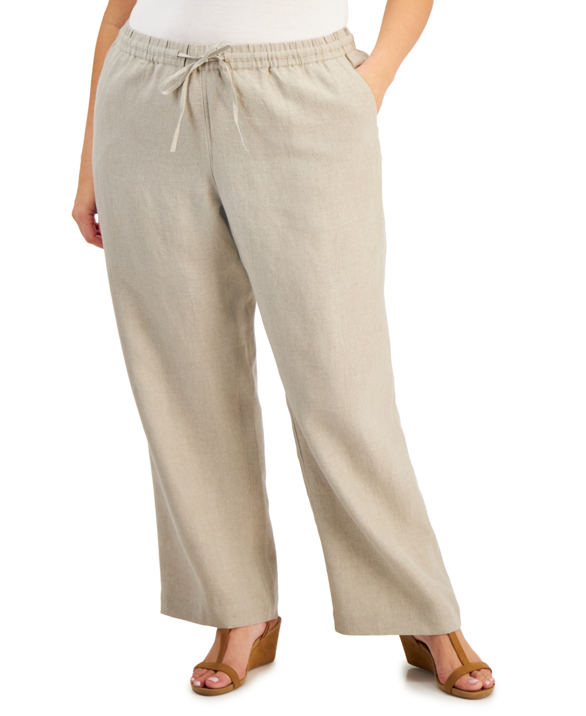 Plus Size Linen Cropped Pants, Created for Macy's - Flax