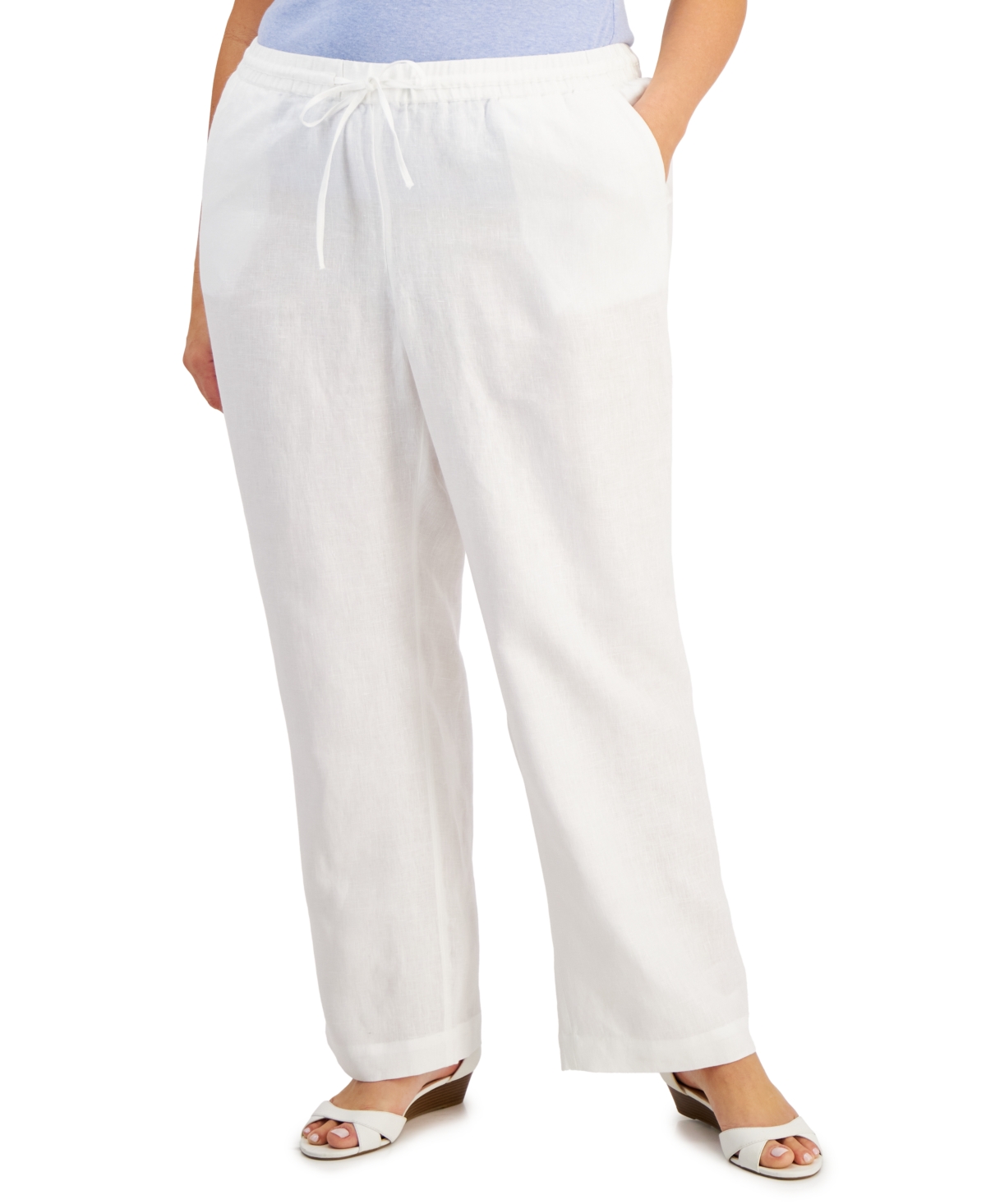 Charter Club Plus Size 100% Linen Pants, Created For Macy's In Bright White