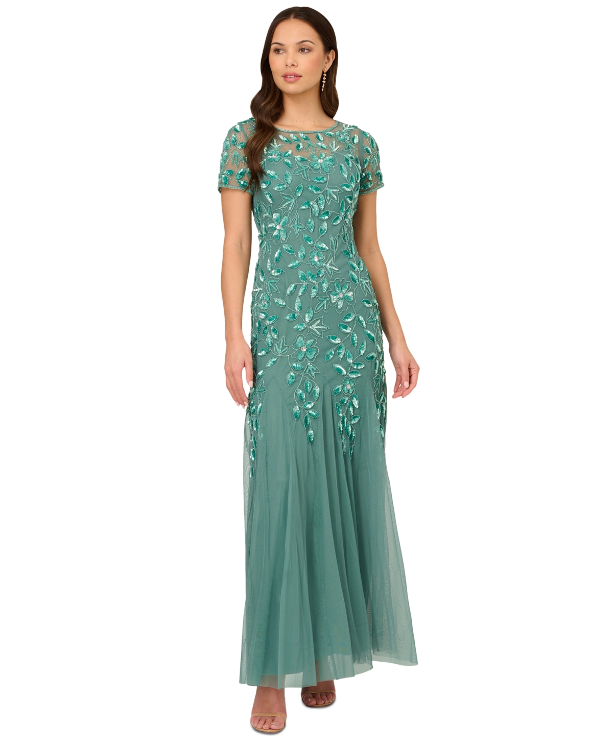 Adrianna Papell Women's Floral-design Embellished Gown In Green Slate