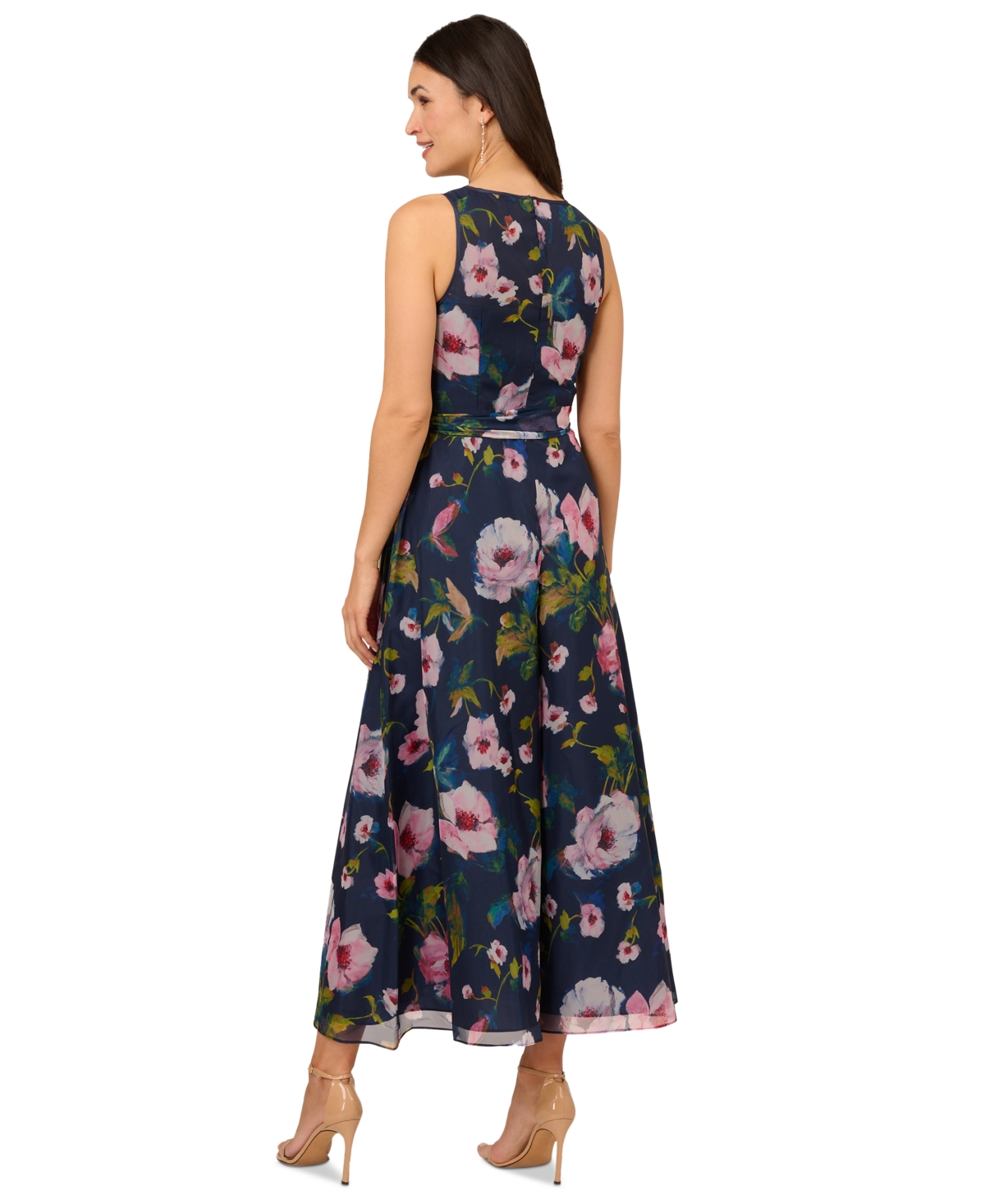 Shop Adrianna Papell Women's Floral Skirt-overlay Jumpsuit In Navy Multi