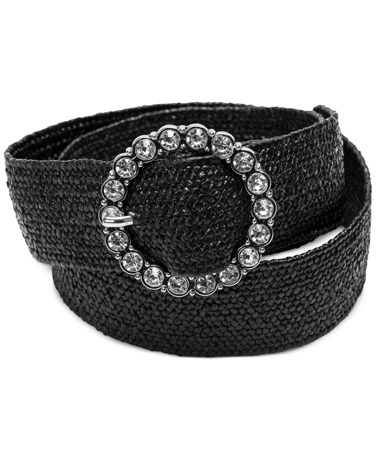 Inc International Concepts Women's Embellished Stretch Straw Belt, Created For Macy's In Black