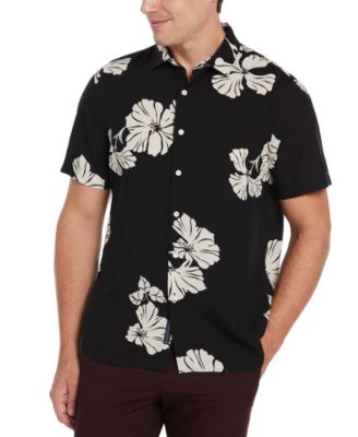 Men's Contemporary Floral Print Short Sleeve Button-Front Shirt