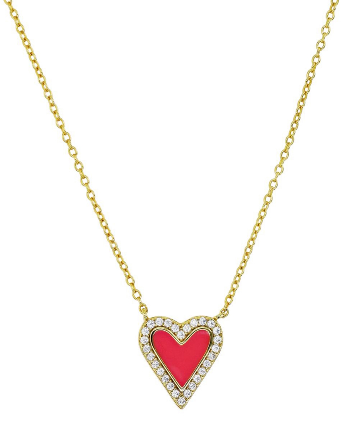 Shop Macy's Cubic Zirconia Red Enamel Heart Pendant Necklace In 14k Gold-plated Sterling Silver, 16" + 2" Extend