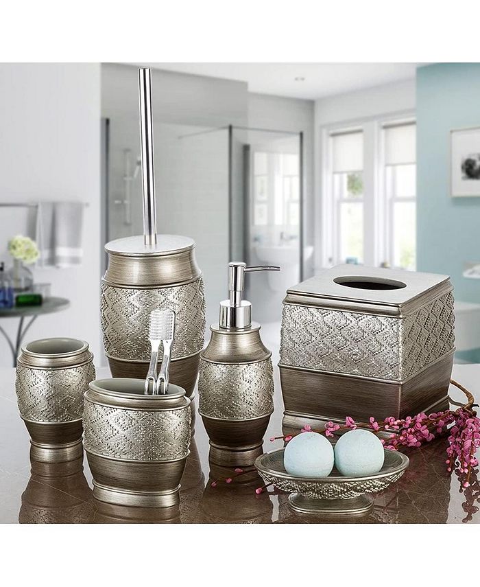 Condition photo showing New/Like New for creative scents dublin silver bathroom accessories set complete - brushed silver 6 piece bathroom se