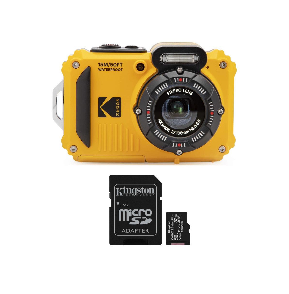 Kodak Pixpro Wpz2 Rugged Waterproof 16mp Digital Camera And 32gb Microsd Card In Yellow