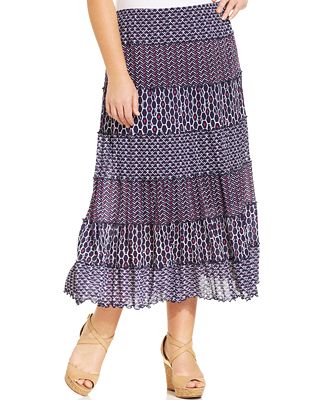 JM Collection Plus Size Printed Tiered Maxi Skirt - Skirts - Plus Sizes ...